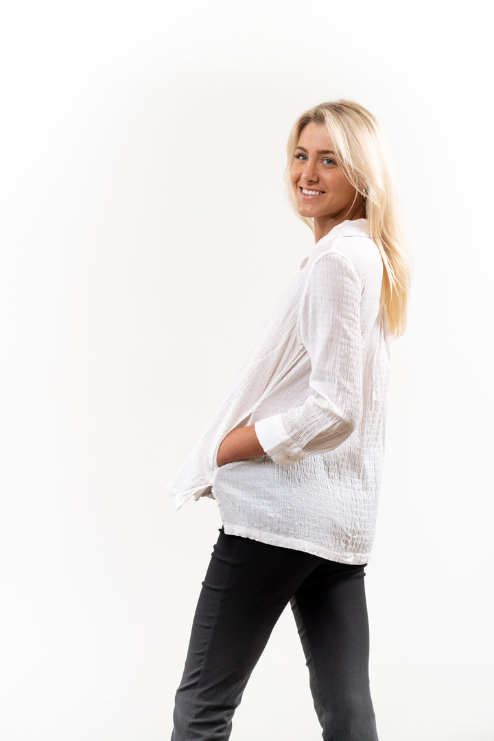 The Mimi Textured Cotton Top in White — view 5