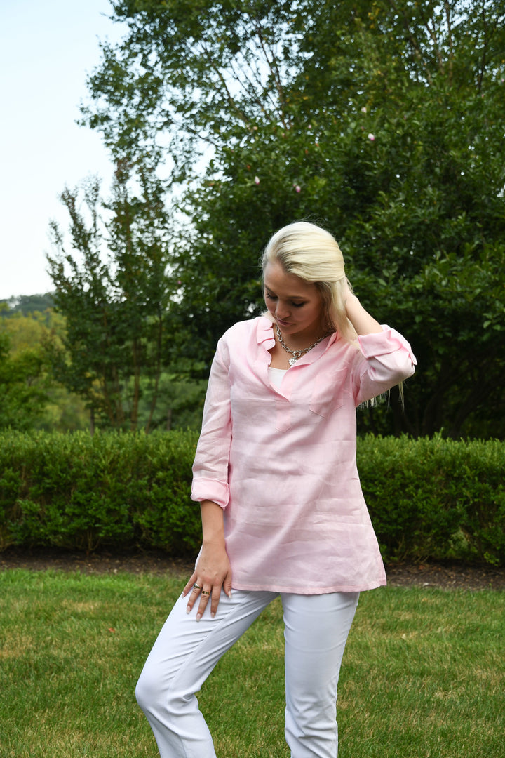 The Pearce Linen Tunic in Soft Pink — view 3