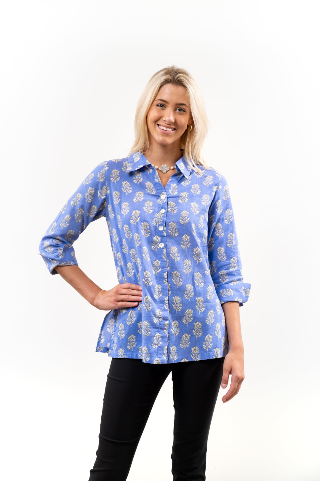 The Mason Top in Brilliant Blue Floral
