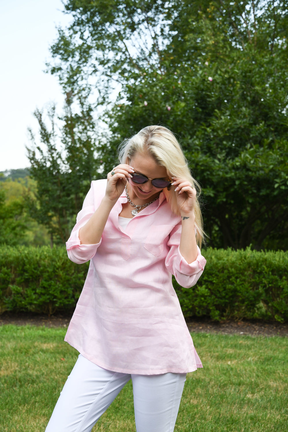 The Pearce Linen Tunic in Soft Pink — view 2