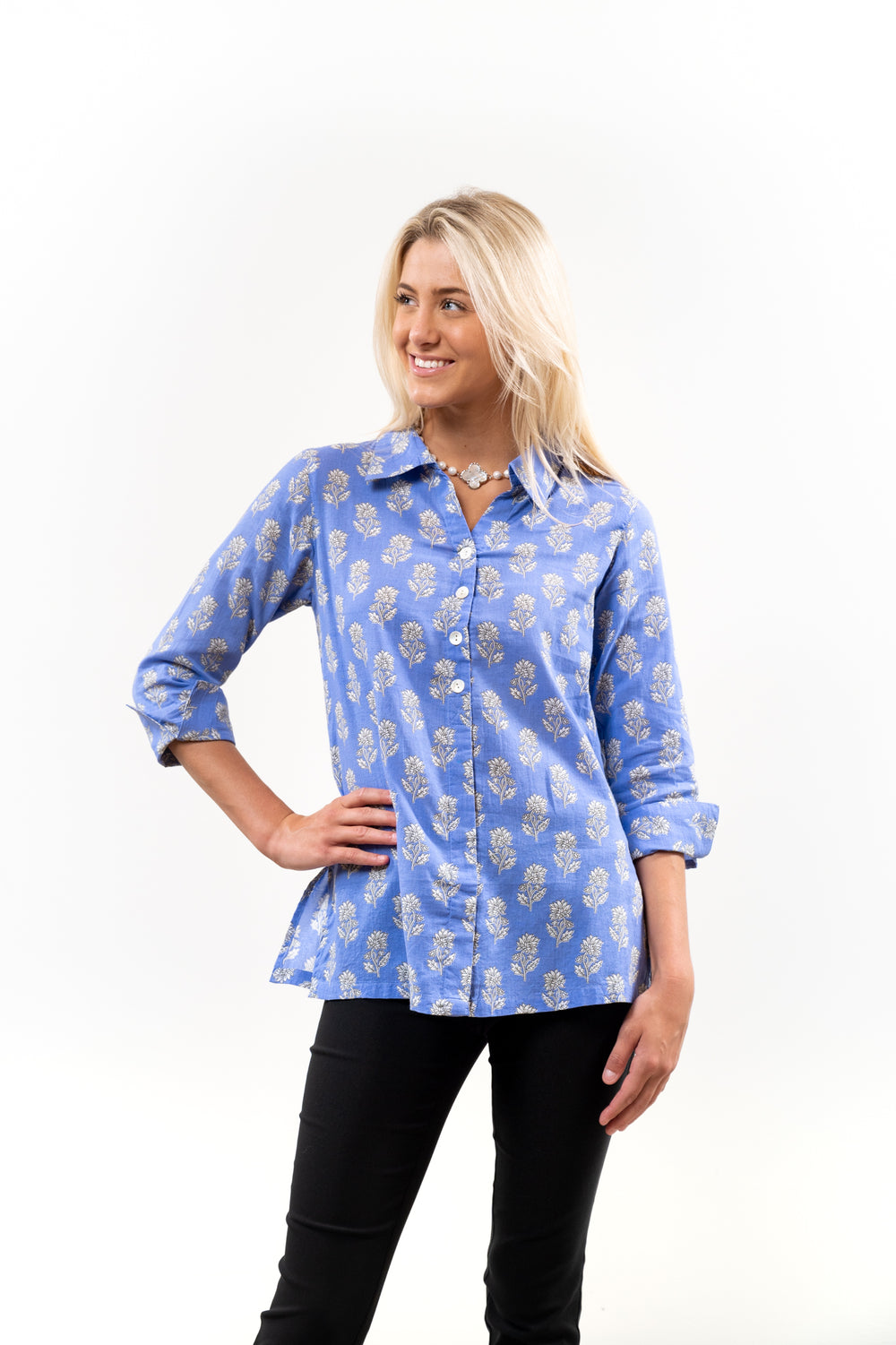 The Mason Top in Brilliant Blue Floral — view 2