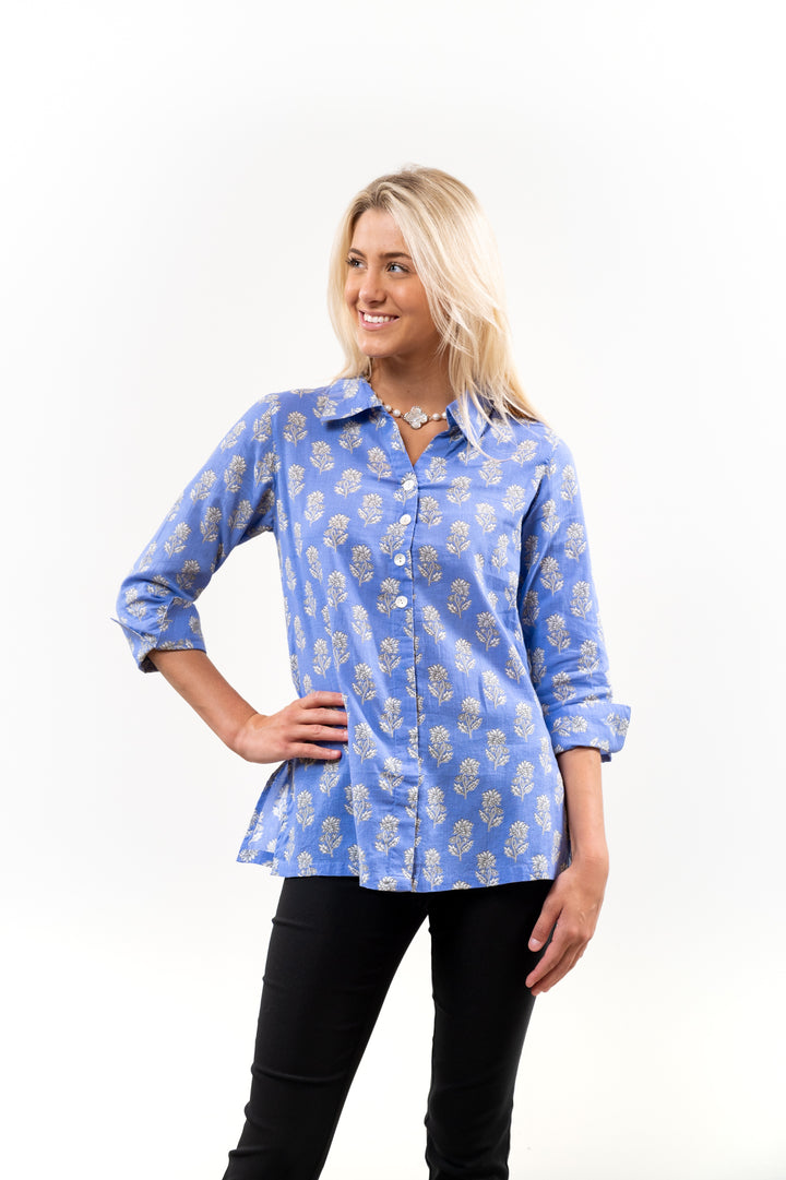 The Mason Top in Brilliant Blue Floral — view 2