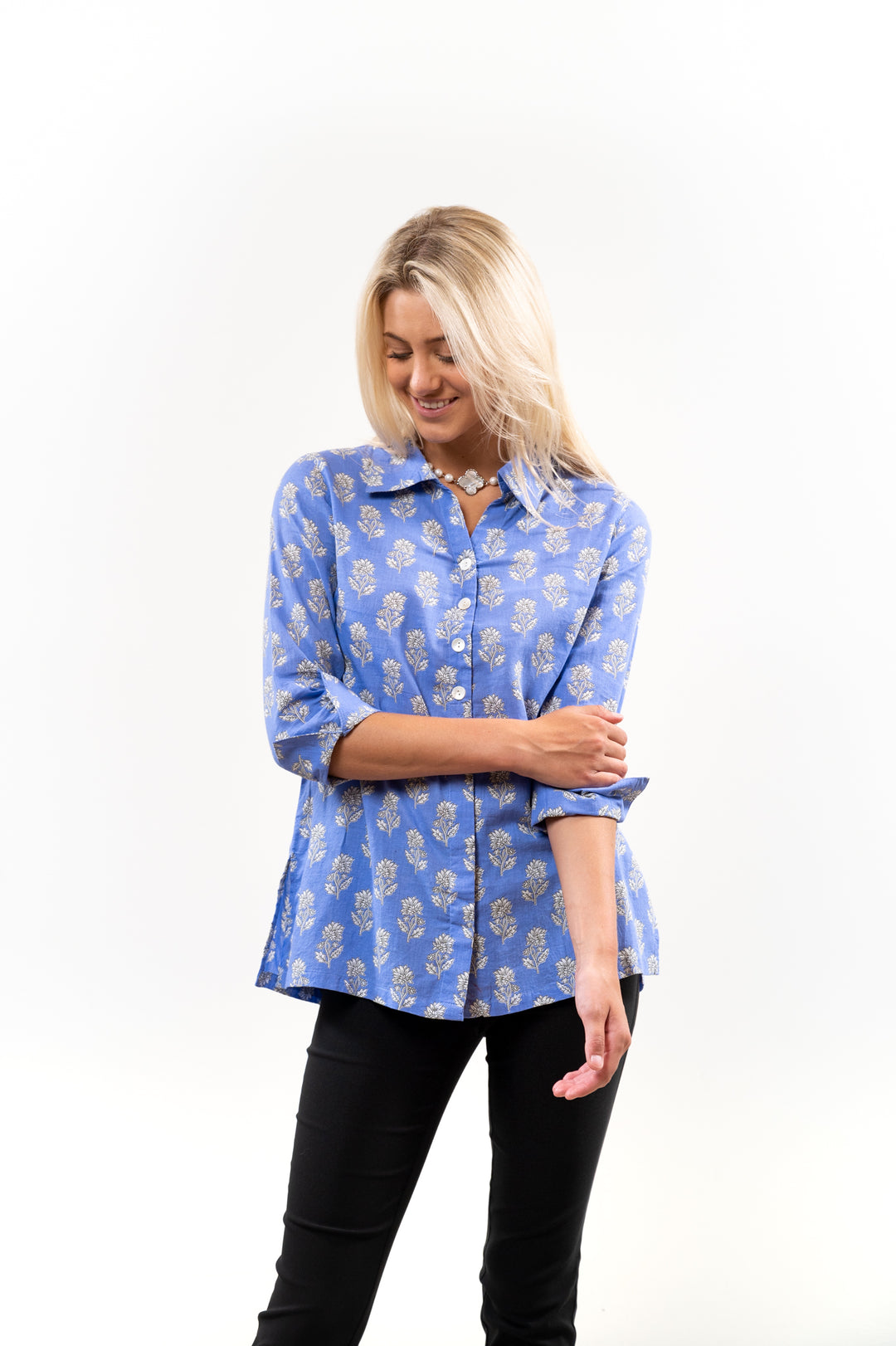 The Mason Top in Brilliant Blue Floral — view 3