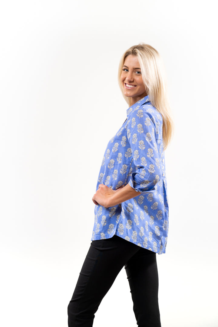 The Mason Top in Brilliant Blue Floral — view 6