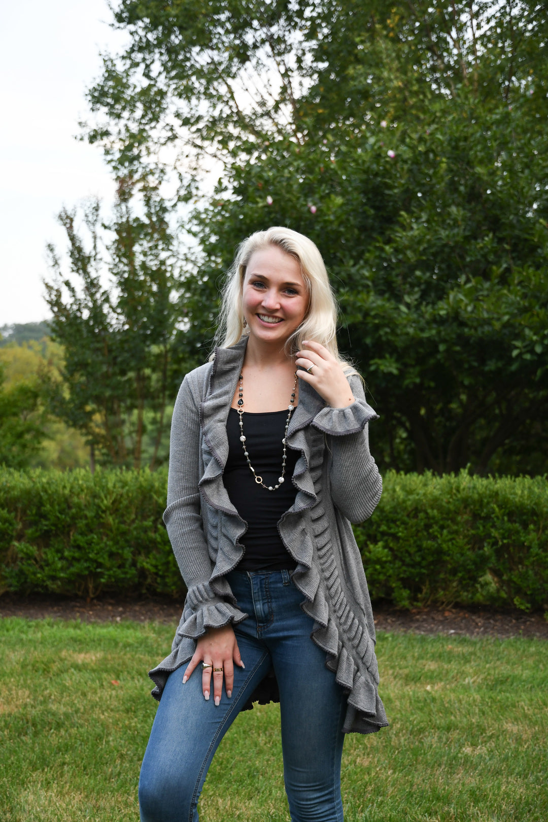 The Paige Knit Cardigan in Grey — view 3