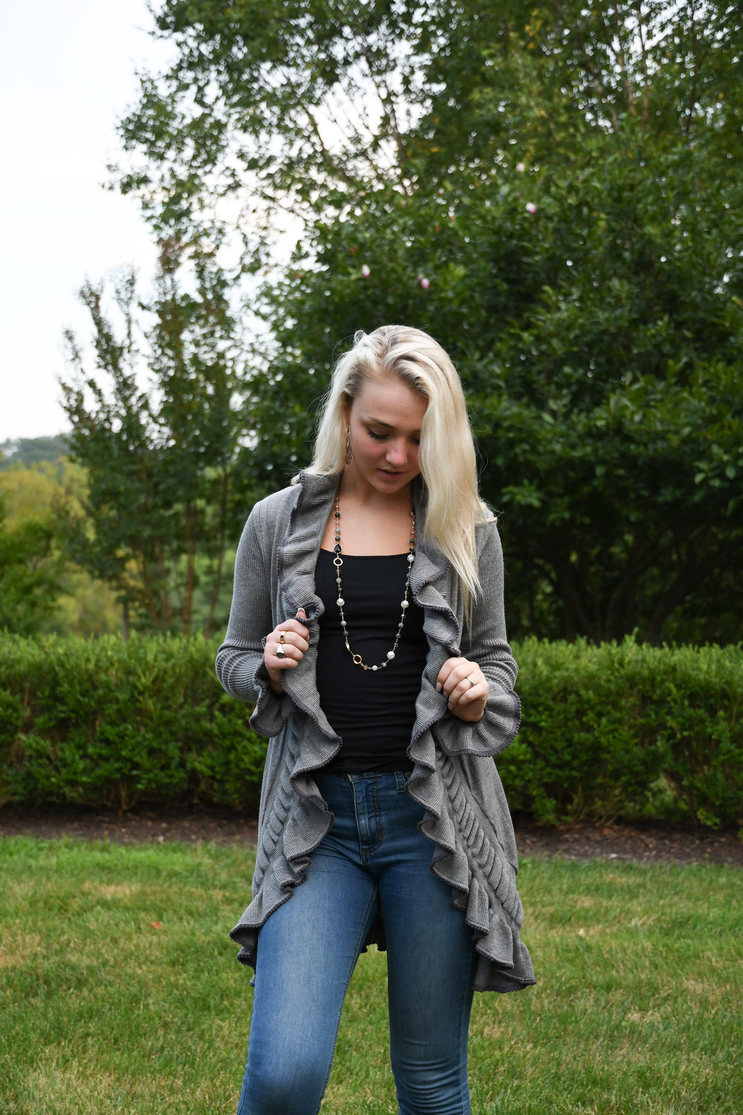 The Paige Knit Cardigan in Grey — view 4
