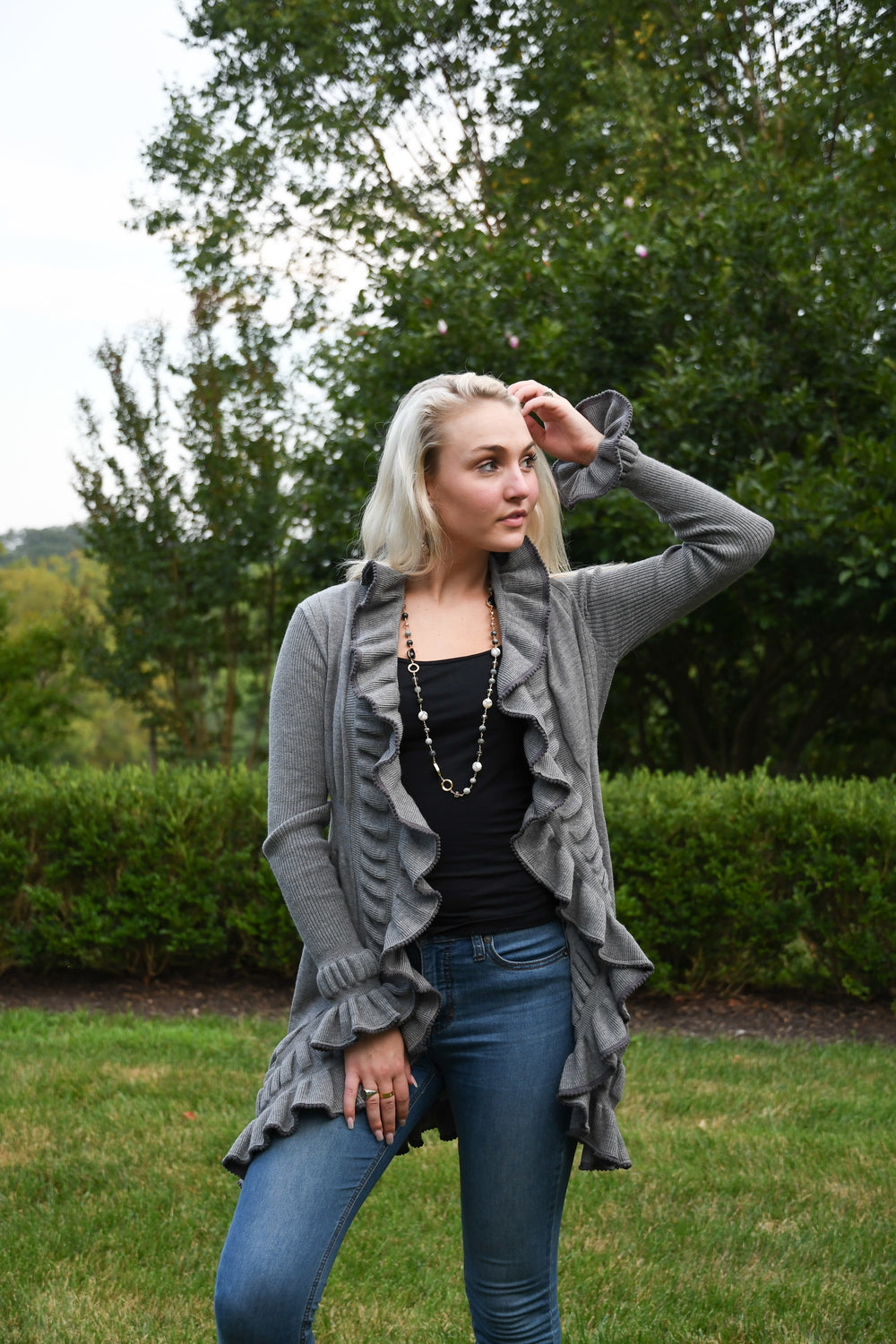 The Paige Knit Cardigan in Grey — view 2