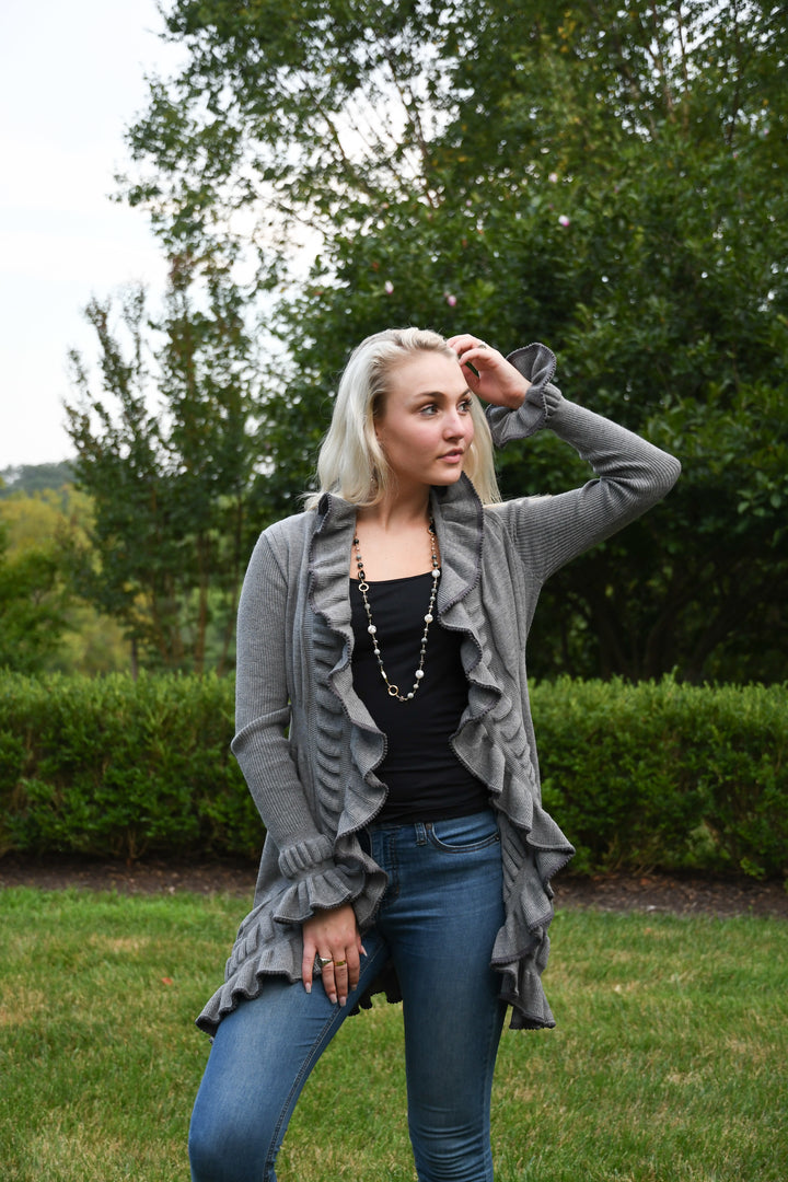The Paige Knit Cardigan in Grey — view 2