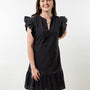 The Willow Flutter Sleeve Dress in Black Eyelet