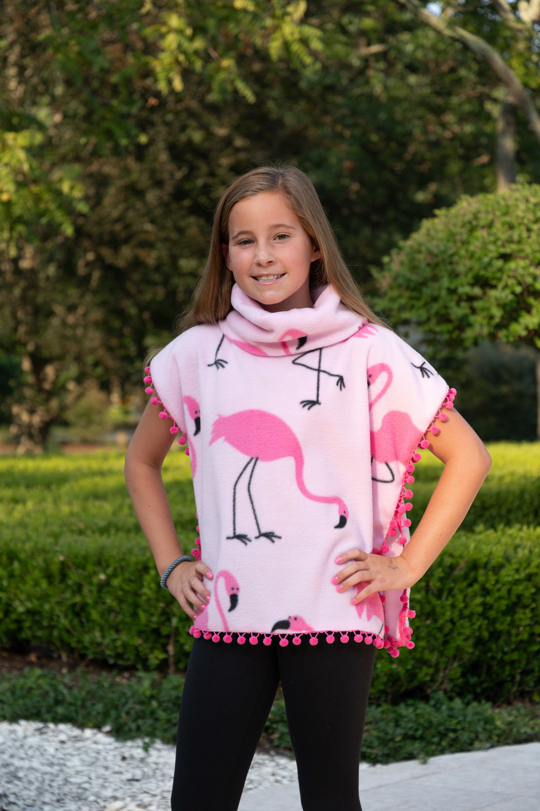 The Flamingo Fleece Poncho for Girls — view 2