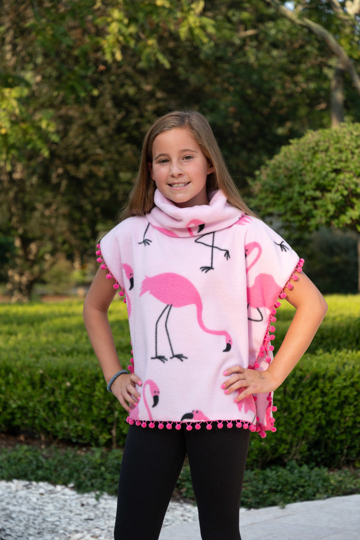 The Flamingo Fleece Poncho for Girls — view 2