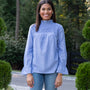 The Vineyard Smocked Blouse in Blue Lurex Cotton