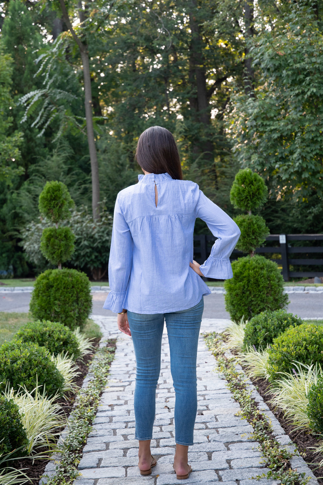 The Vineyard Smocked Blouse in Blue Lurex Cotton — view 4