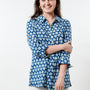 The Mason Button Back Top in Blue and White Cotton Block Print