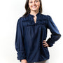 The Hillary Ruffle Trim Top in Navy