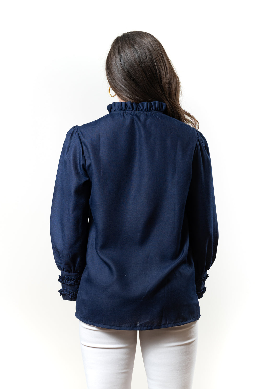 The Hillary Ruffle Trim Top in Navy — view 4