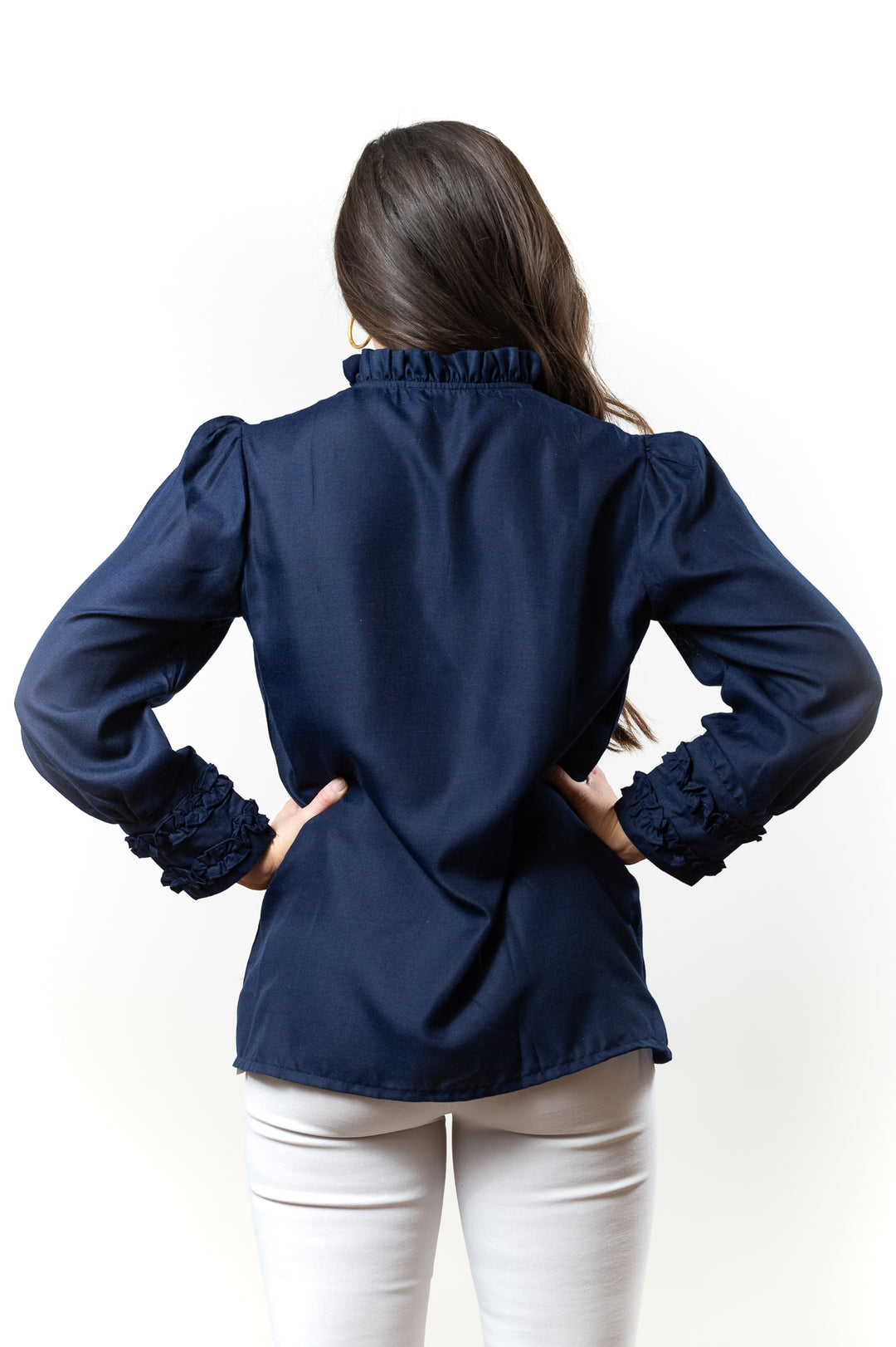 The Hillary Ruffle Trim Top in Navy — view 5