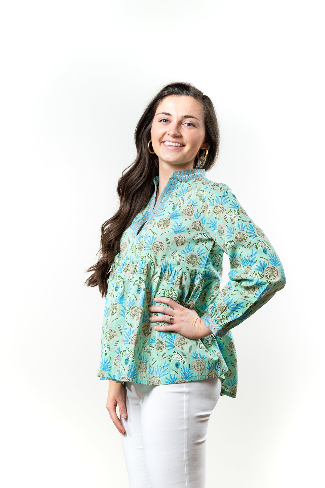 The Morley Cotton Block Print Top in Soft Green — view 4