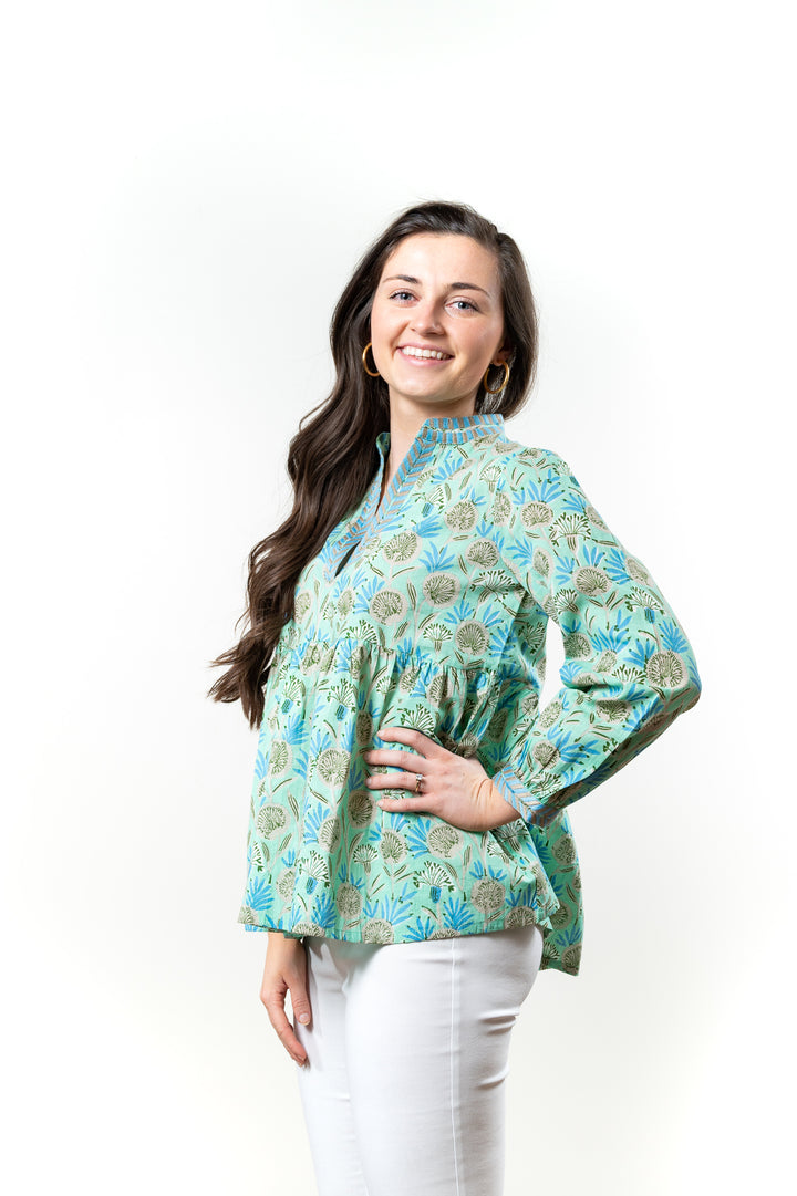 The Morley Cotton Block Print Top in Soft Green — view 4
