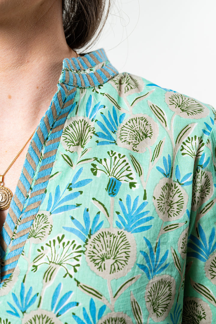 The Morley Cotton Block Print Top in Soft Green — view 5