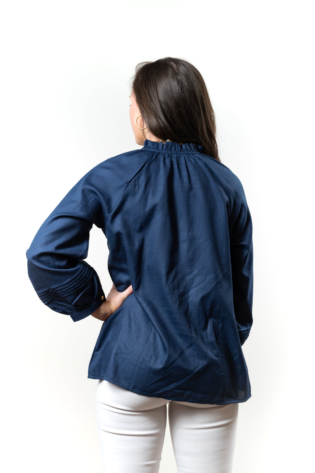The Clayton Button Front Top in Navy — view 4