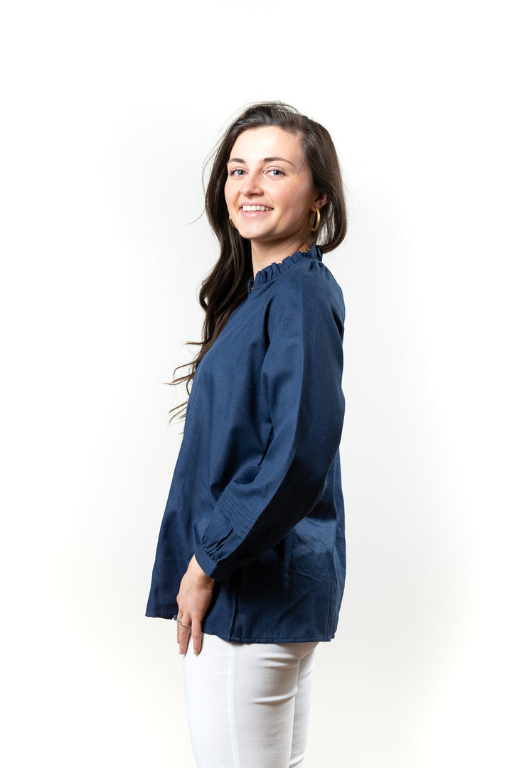 The Clayton Button Front Top in Navy — view 5