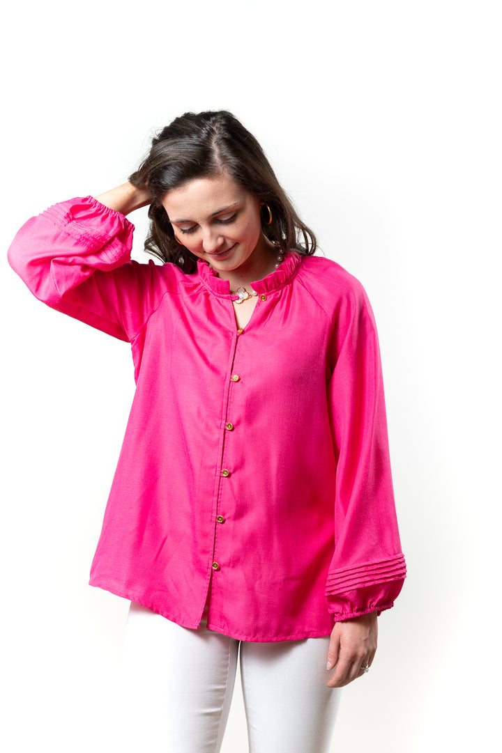 The Clayton Button Front Top in Pink Flambe — view 3
