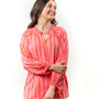 The Clayton Button Front Striped Blouse in Coral