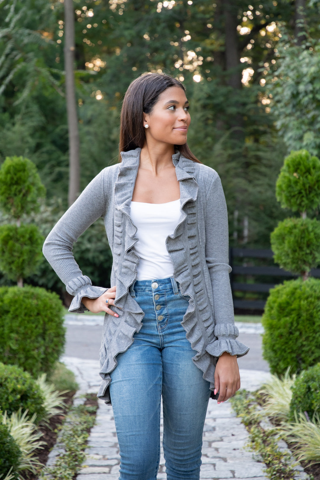 The Paige Knit Cardigan in Grey — view 6