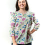 The Whitley Flutter Sleeve Top in Floral Hand Block Print