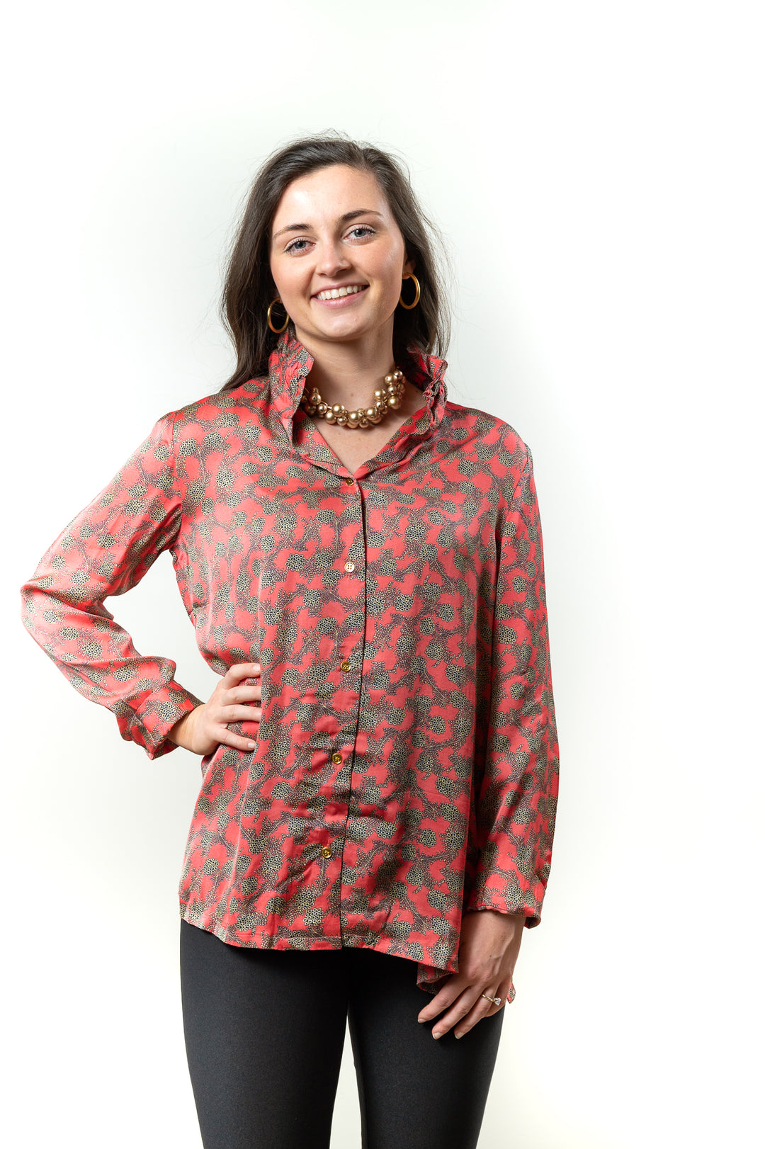 The Emory Ruffle Collar Tunic in Coral