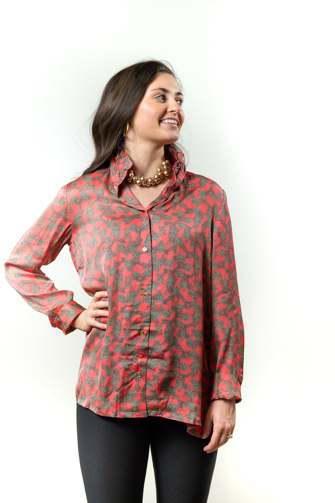 The Emory Ruffle Collar Tunic in Coral — view 2