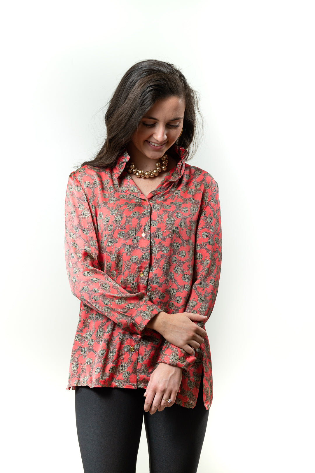 The Emory Ruffle Collar Tunic in Coral — view 3