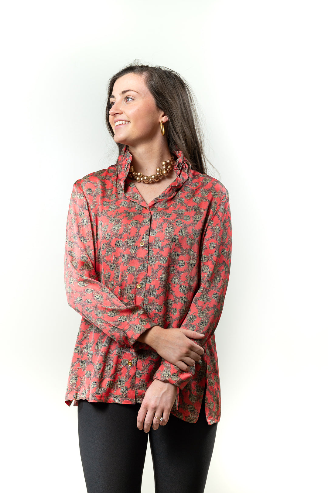 The Emory Ruffle Collar Tunic in Coral — view 4