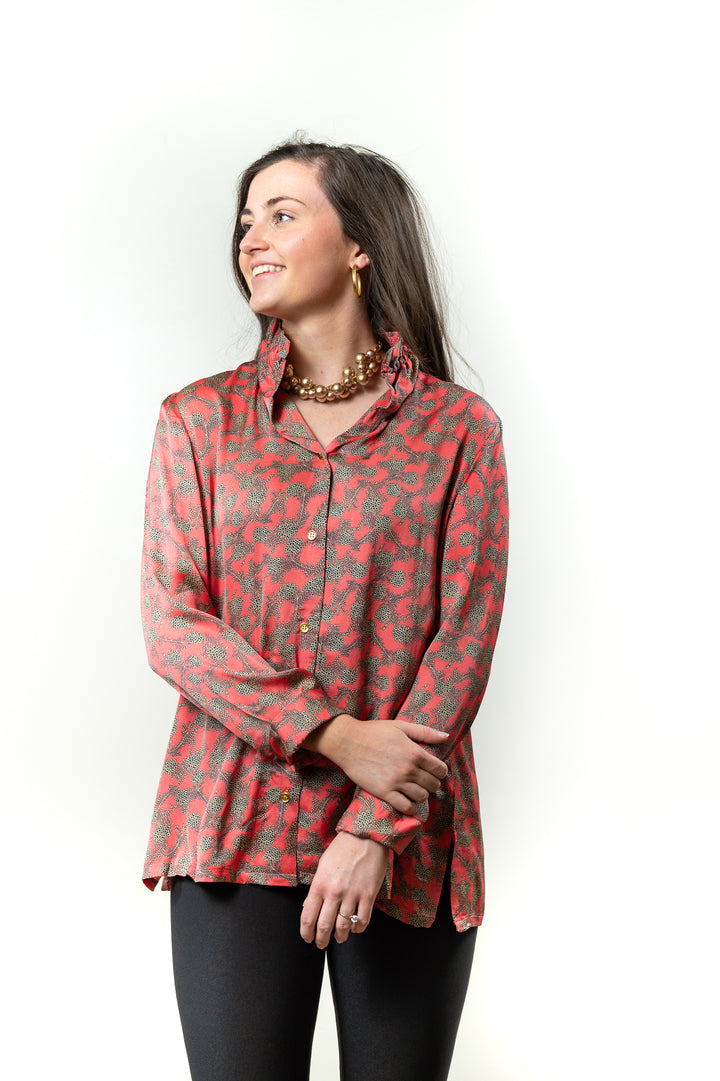 The Emory Ruffle Collar Tunic in Coral — view 4