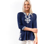 The Brie Scroll Embroidery Tunic in Navy and White