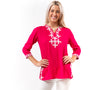 The Brie Scroll Trim Tunic in Peony Pink and White