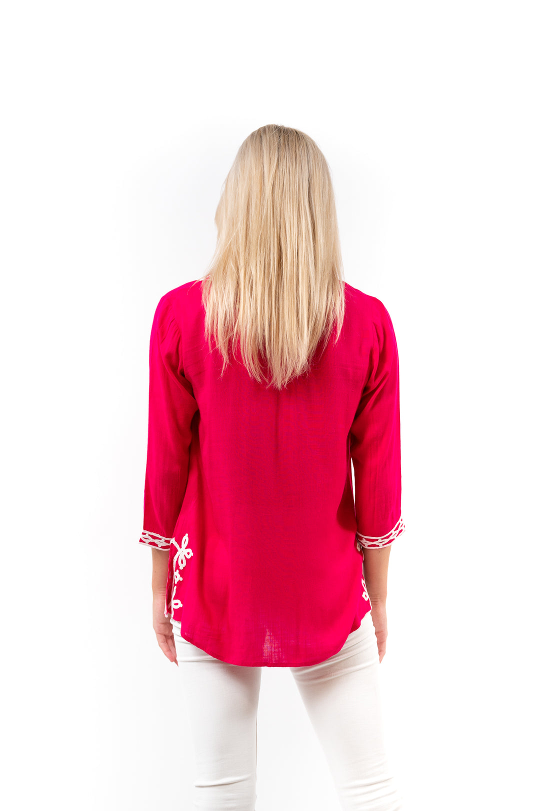 The Brie Scroll Trim Tunic in Peony Pink and White — view 5