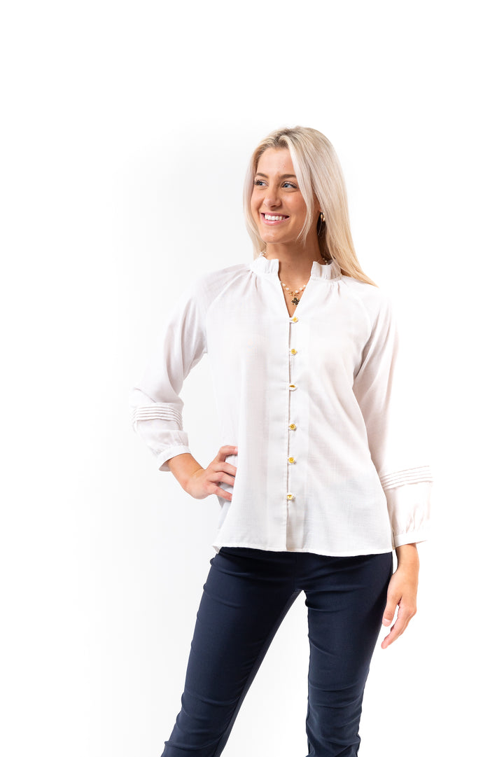 The Clayton Button Front Top in White — view 5