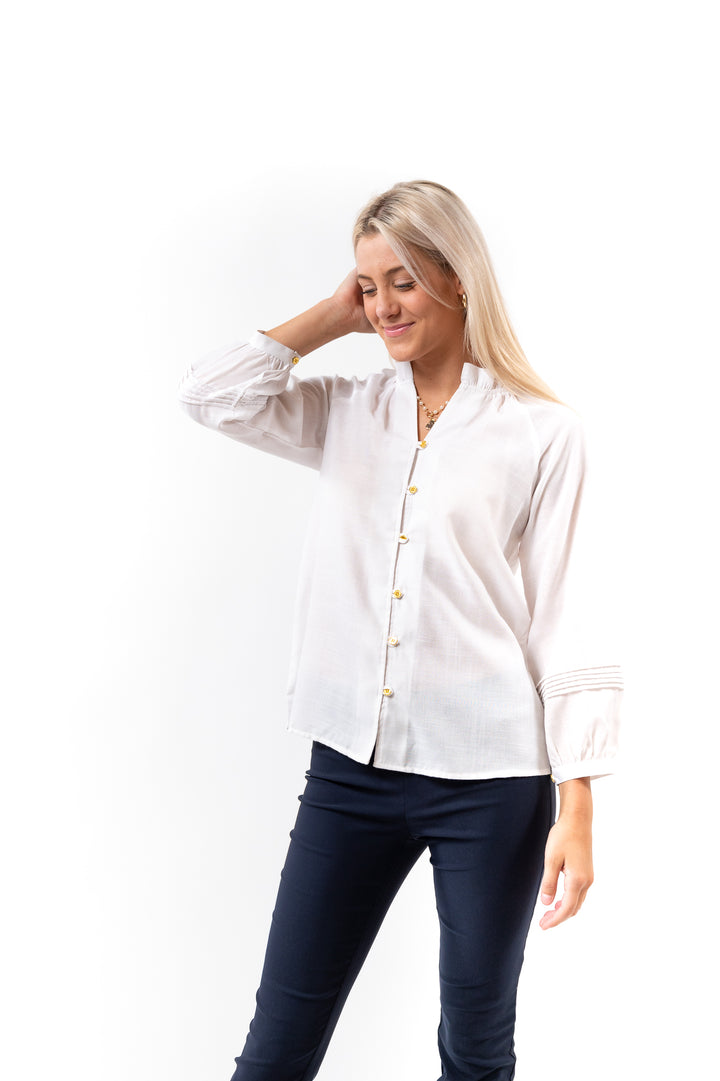 The Clayton Button Front Top in White — view 3