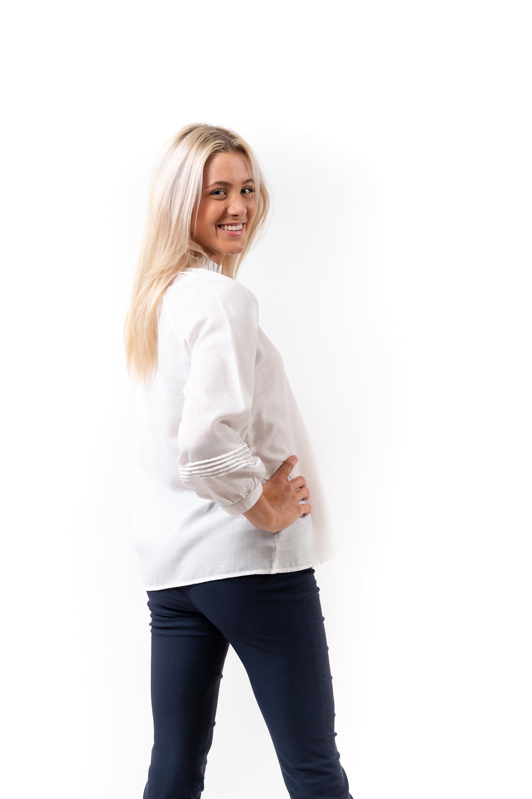 The Clayton Button Front Top in White — view 4