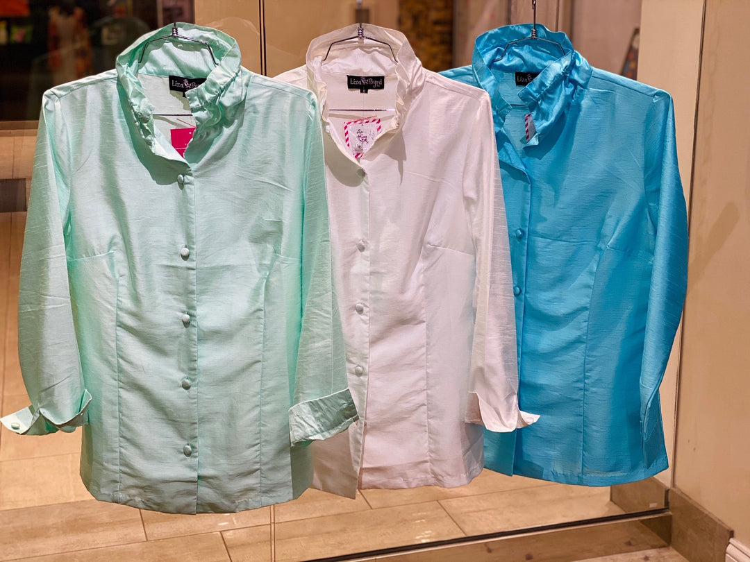 The Diana Standup Collar Silk Blouse in White — view 4