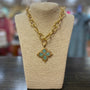 Hand Cast Turquoise Clover Gold Necklace
