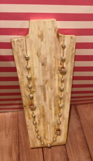 Long Pearl Filigree Ball Necklace in Gold — view 2