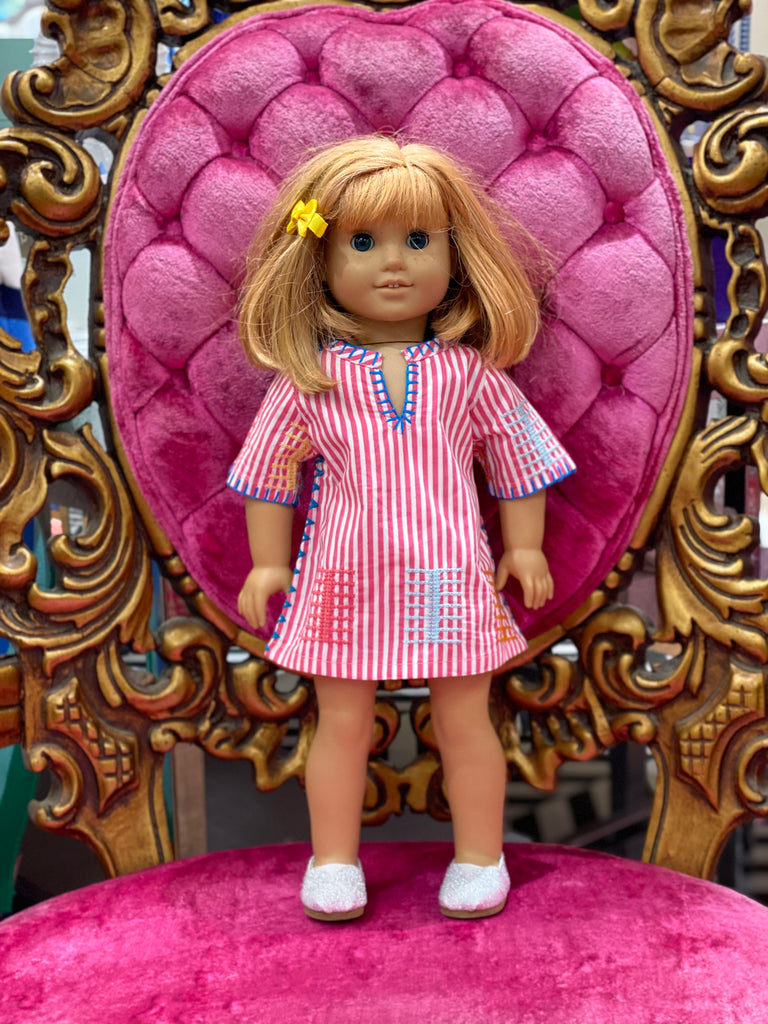 The Tatiana Pink Striped Multicolored Embroidered Doll Dress – Liza Byrd
