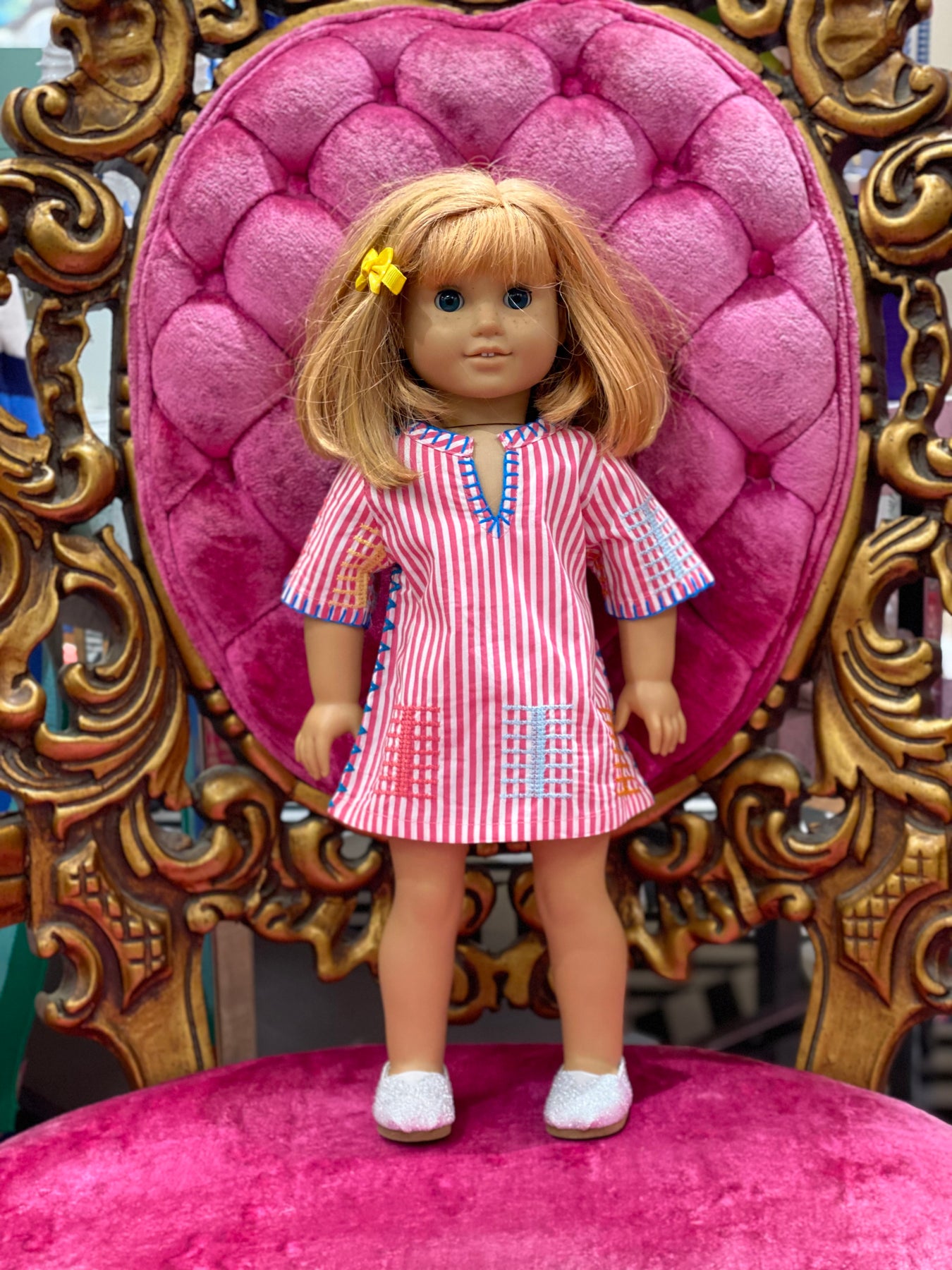The Tatiana Pink Striped Multicolored Embroidered Doll Dress Liza Byrd The Tatiana Pink Striped Multicolored Embroidered Doll Dress Liza Byrd
