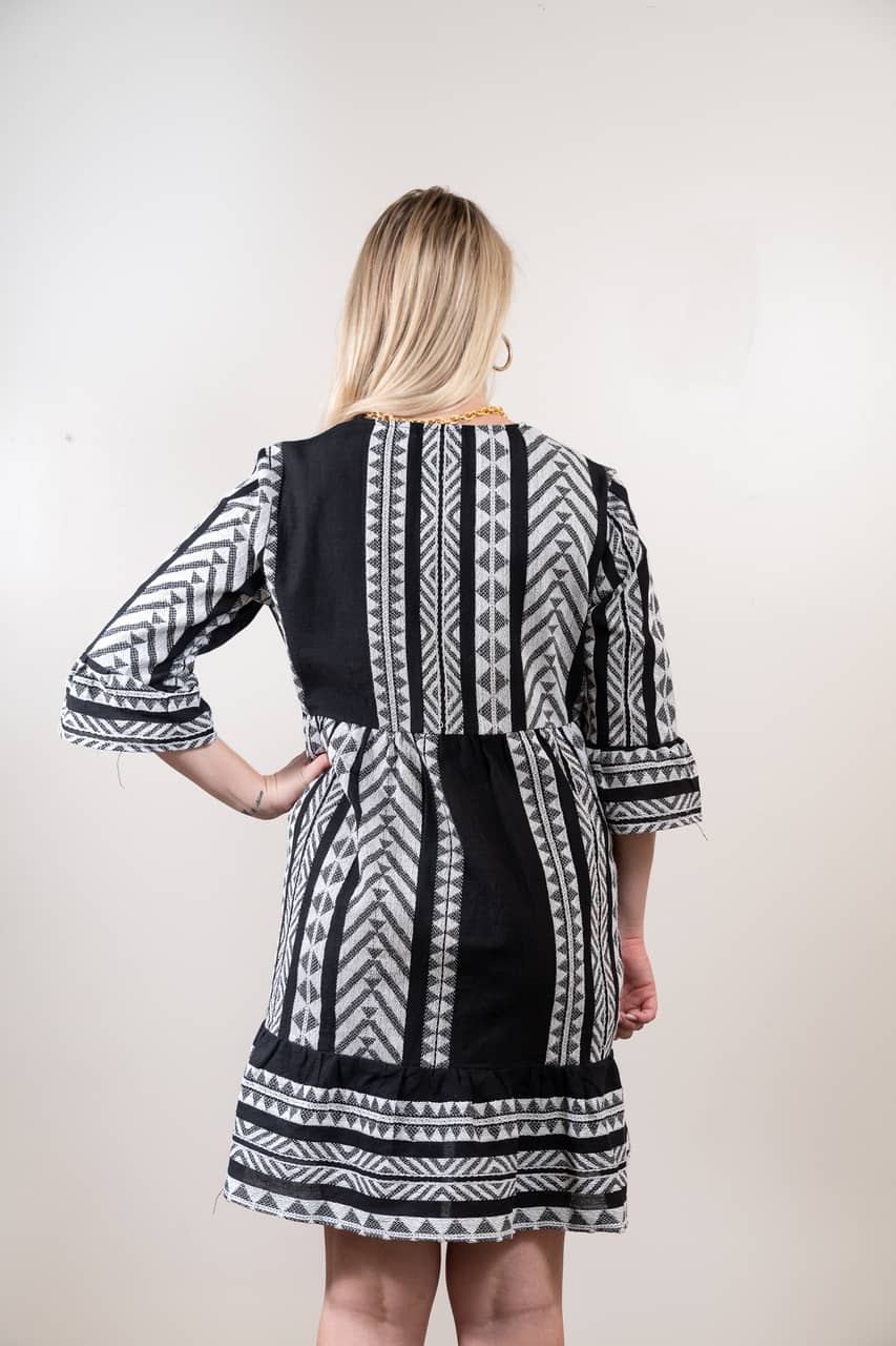 The Alexandra Dress in Black and White Jacquard — view 2