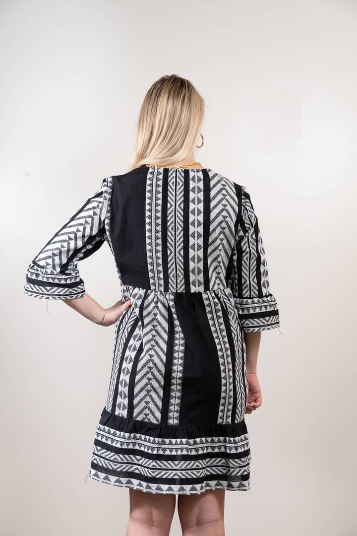 The Alexandra Dress in Black and White Jacquard — view 2