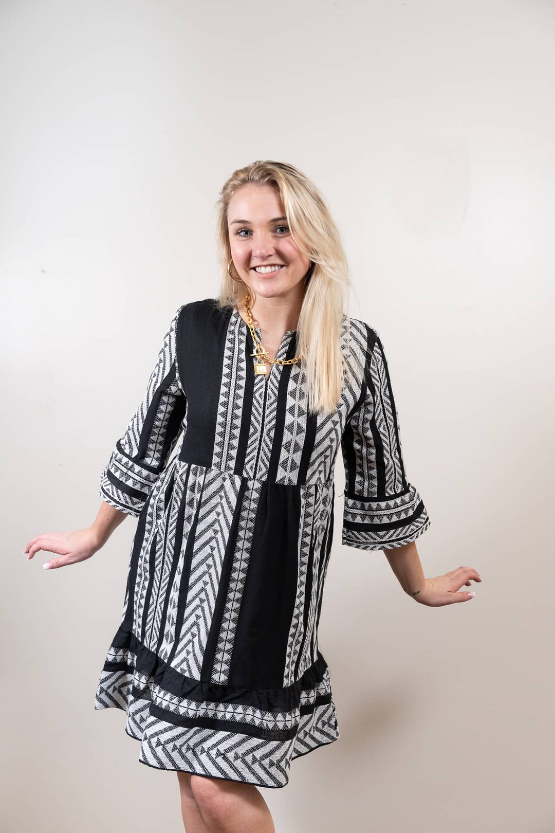 The Alexandra Dress in Black and White Jacquard