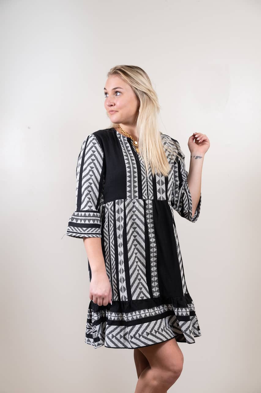 The Alexandra Dress in Black and White Jacquard — view 3